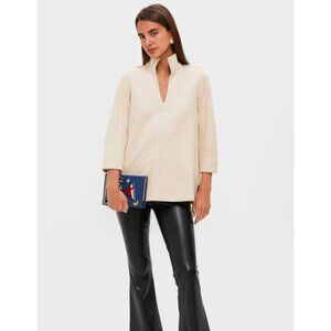 Tuckernuck NWOT Bone Faux Suede Margot Stand Collar Blouse Size XXL
